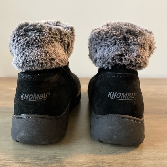 Khombu, faux fur cuff, leather upper, black ankle snow boot size 7 women’s - Picture 5 of 11